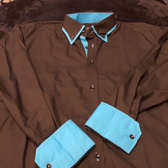 Black and light blue dress shirt With French cuffs - Picture 1 of 2